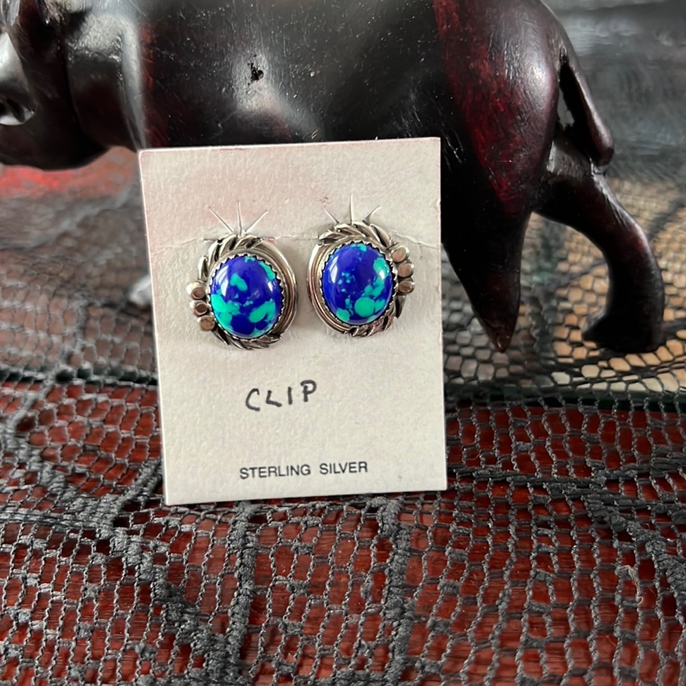 Gem Stone and sterling sliver clip earrings